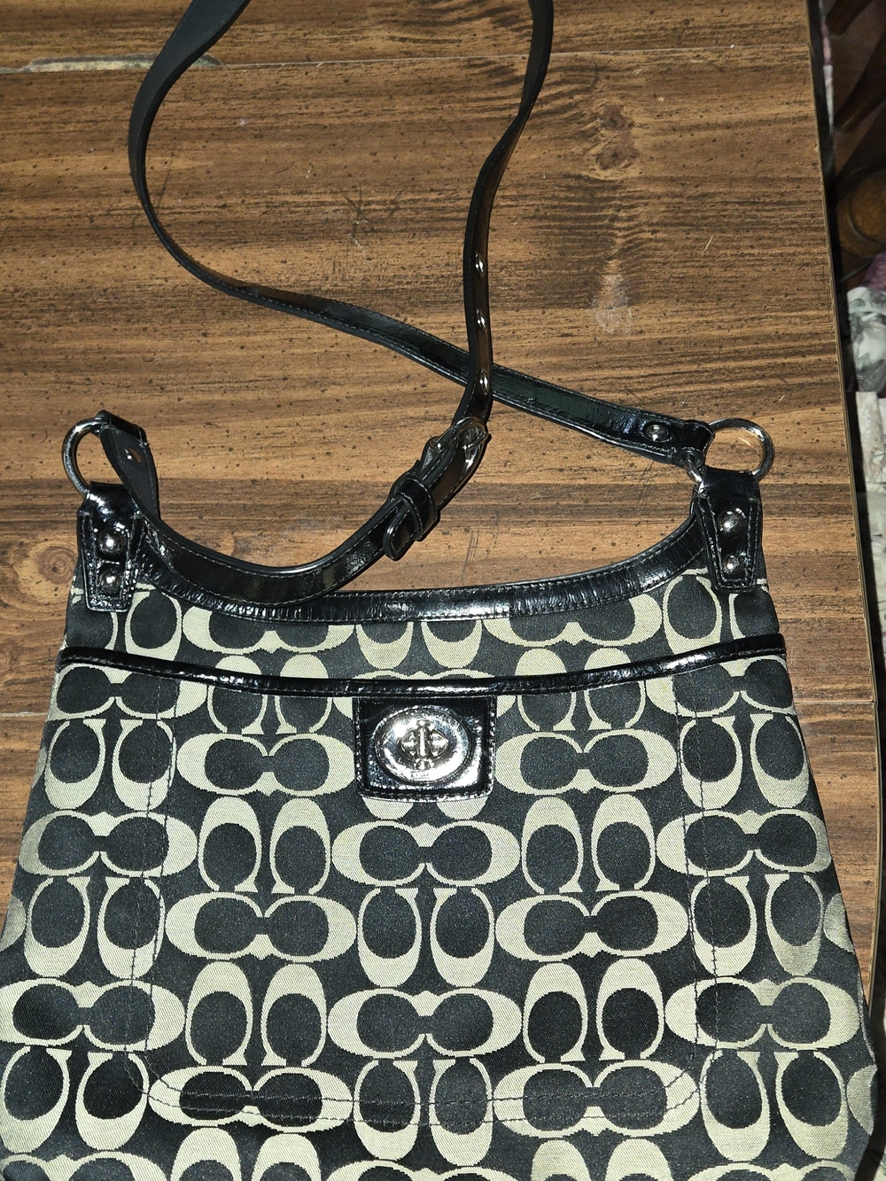 Coach Black and Cream Signature Canvas Crossbody Bag